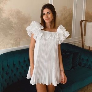 NWT Zara Pleated Ruffled White Mini Dress